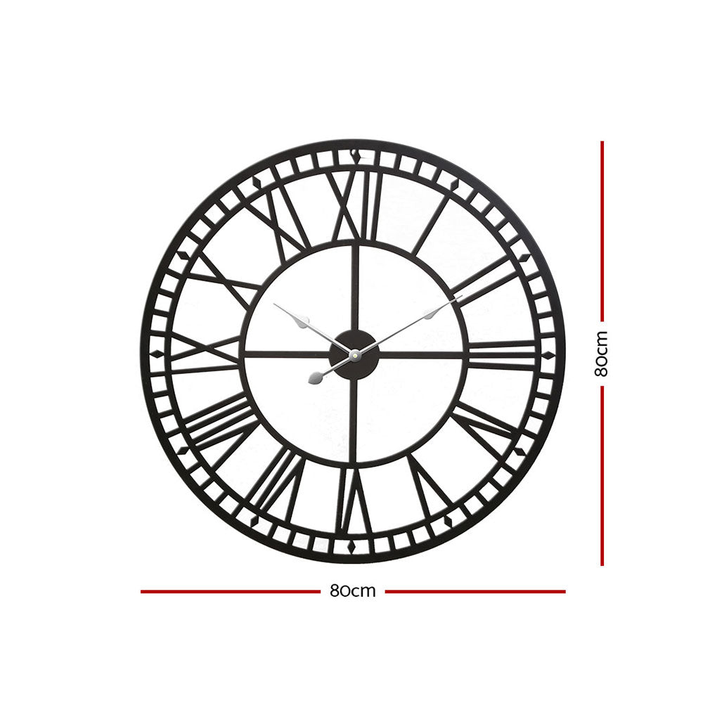 Clocks: Artiss 80cm Wall Clock Large Roman Numerals Metal Black