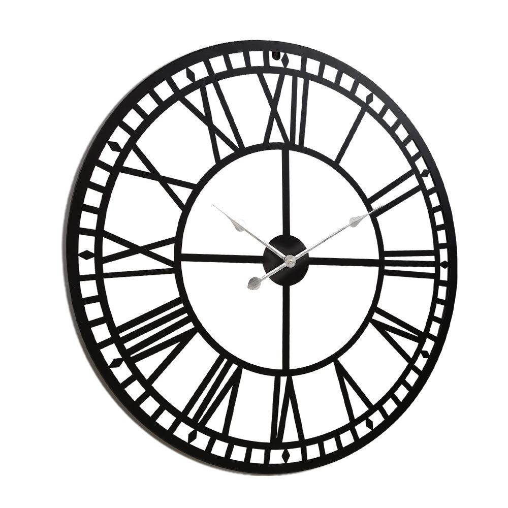 Clocks: Artiss 80cm Wall Clock Large Roman Numerals Metal Black