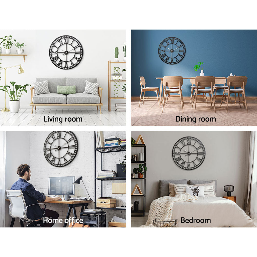 Clocks: Artiss 80cm Wall Clock Large Roman Numerals Metal Black
