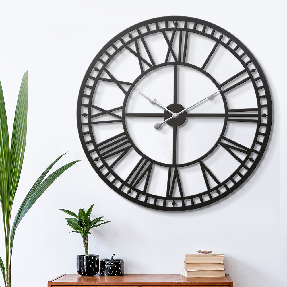 Clocks: Artiss 80cm Wall Clock Large Roman Numerals Metal Black