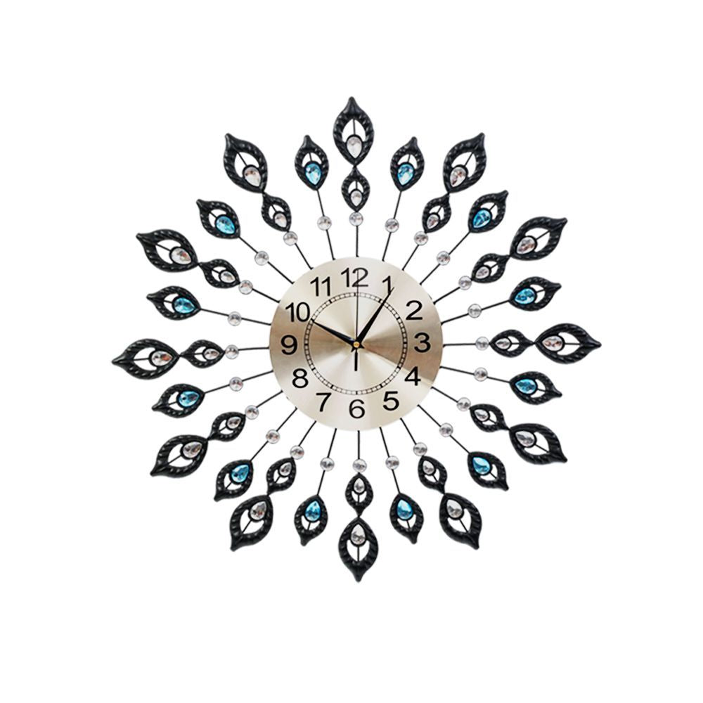 Clocks: Artiss 60cm Wall Clock Large 3D Peacock Crystal Silver