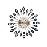 Clocks: Artiss 60cm Wall Clock Large 3D Peacock Crystal Silver