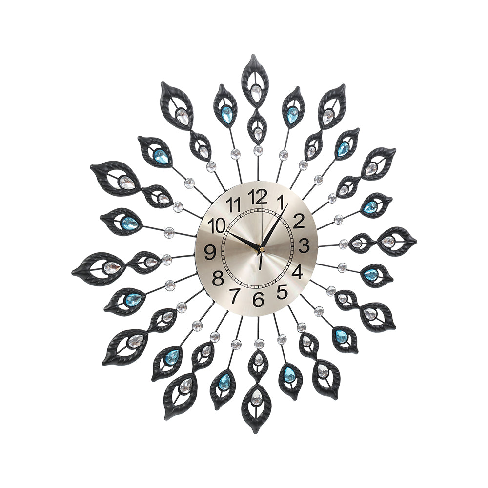 Clocks: Artiss 60cm Wall Clock Large 3D Peacock Crystal Silver
