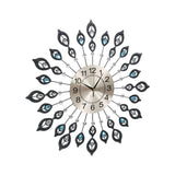 Clocks: Artiss 60cm Wall Clock Large 3D Peacock Crystal Silver