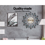 Clocks: Artiss 60cm Wall Clock Large 3D Peacock Crystal Silver