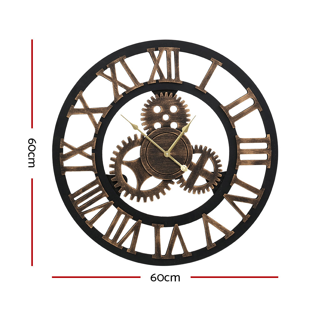 Clocks: Artiss 60cm Wall Clock Large Retro Roman Numerals Brown