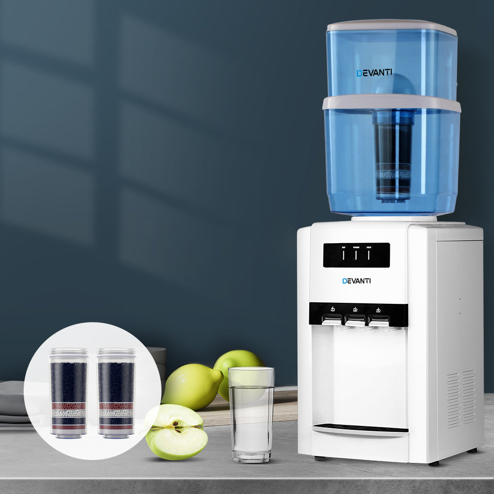 Water Dispensers: Devanti Water Cooler Dispenser Bench Top 22L w/2 Filter