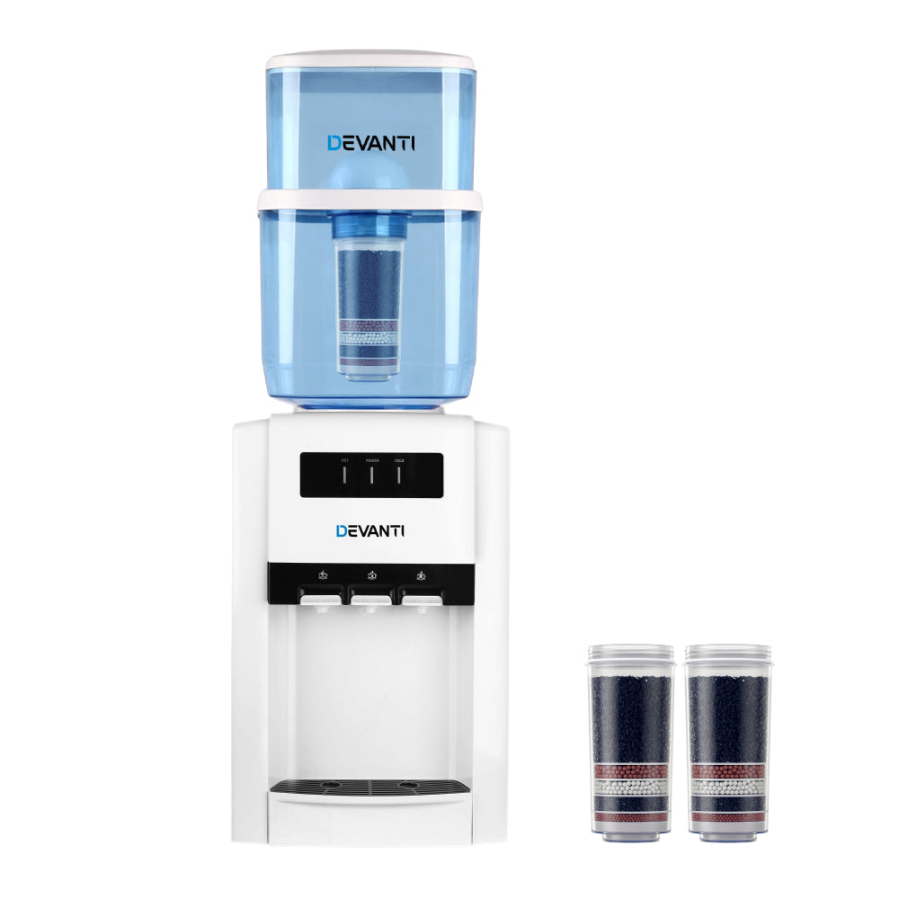 Water Dispensers: Devanti Water Cooler Dispenser Bench Top 22L w/2 Filter