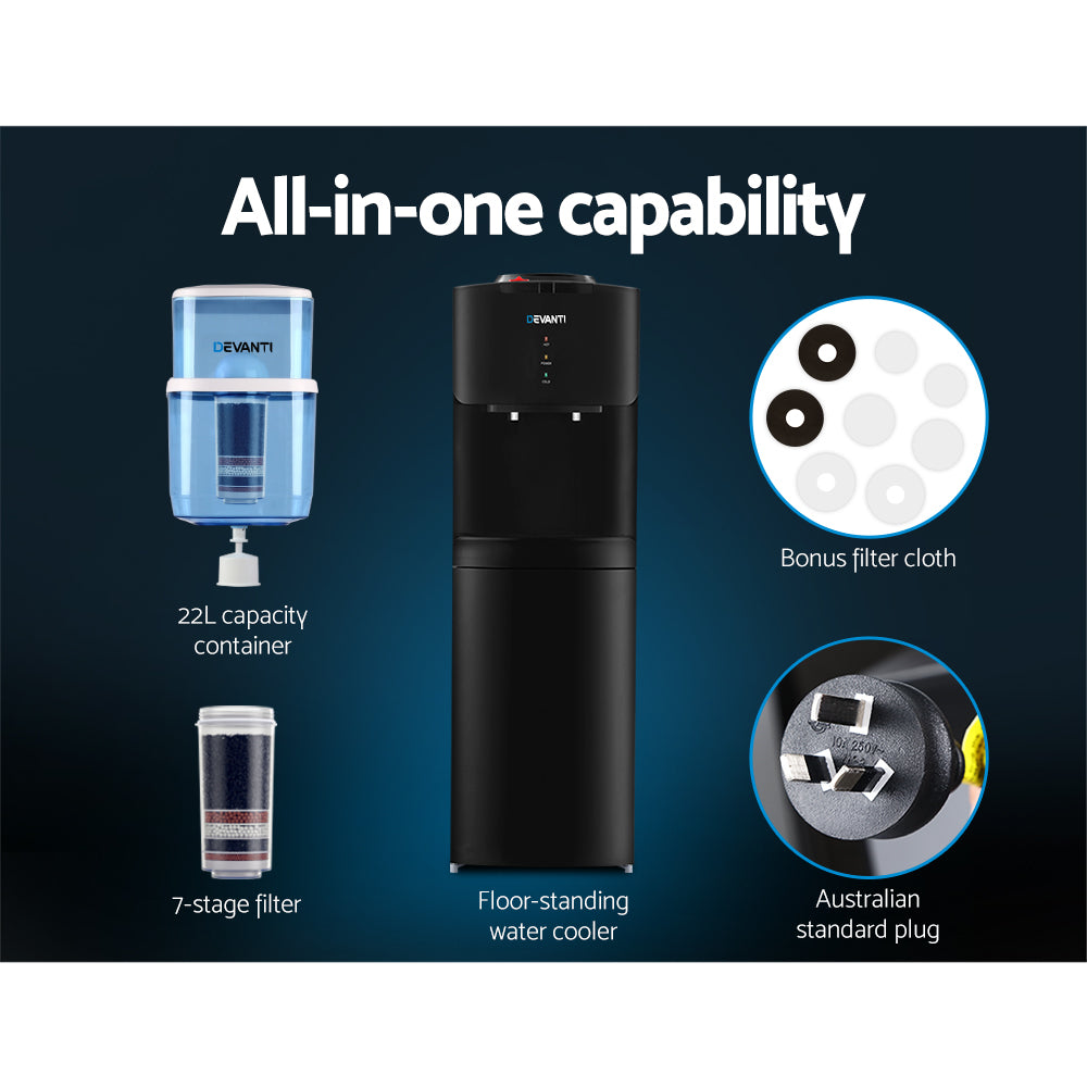 Water Dispensers: Devanti Water Cooler Dispenser Stand 22L Bottle Black