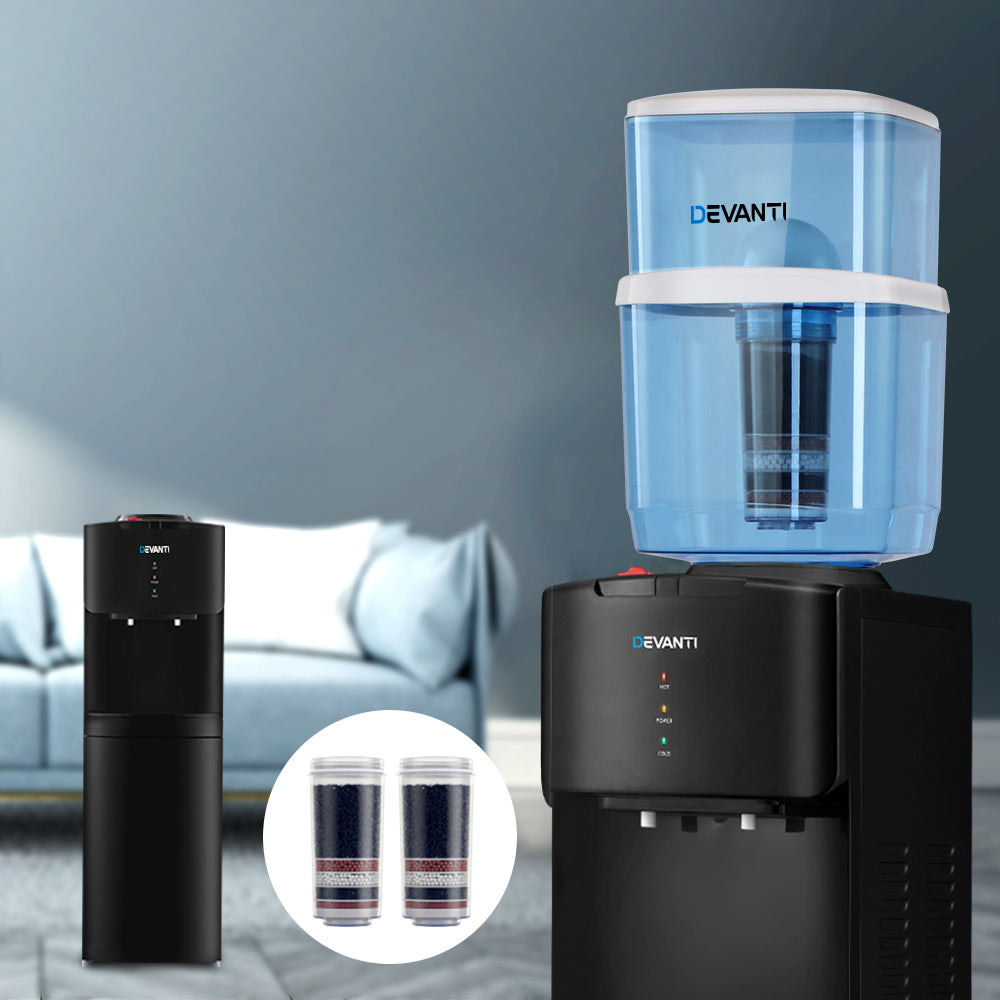 Water Dispensers: Devanti Water Cooler Dispenser Stand 22L Bottle Black w/2 Filter