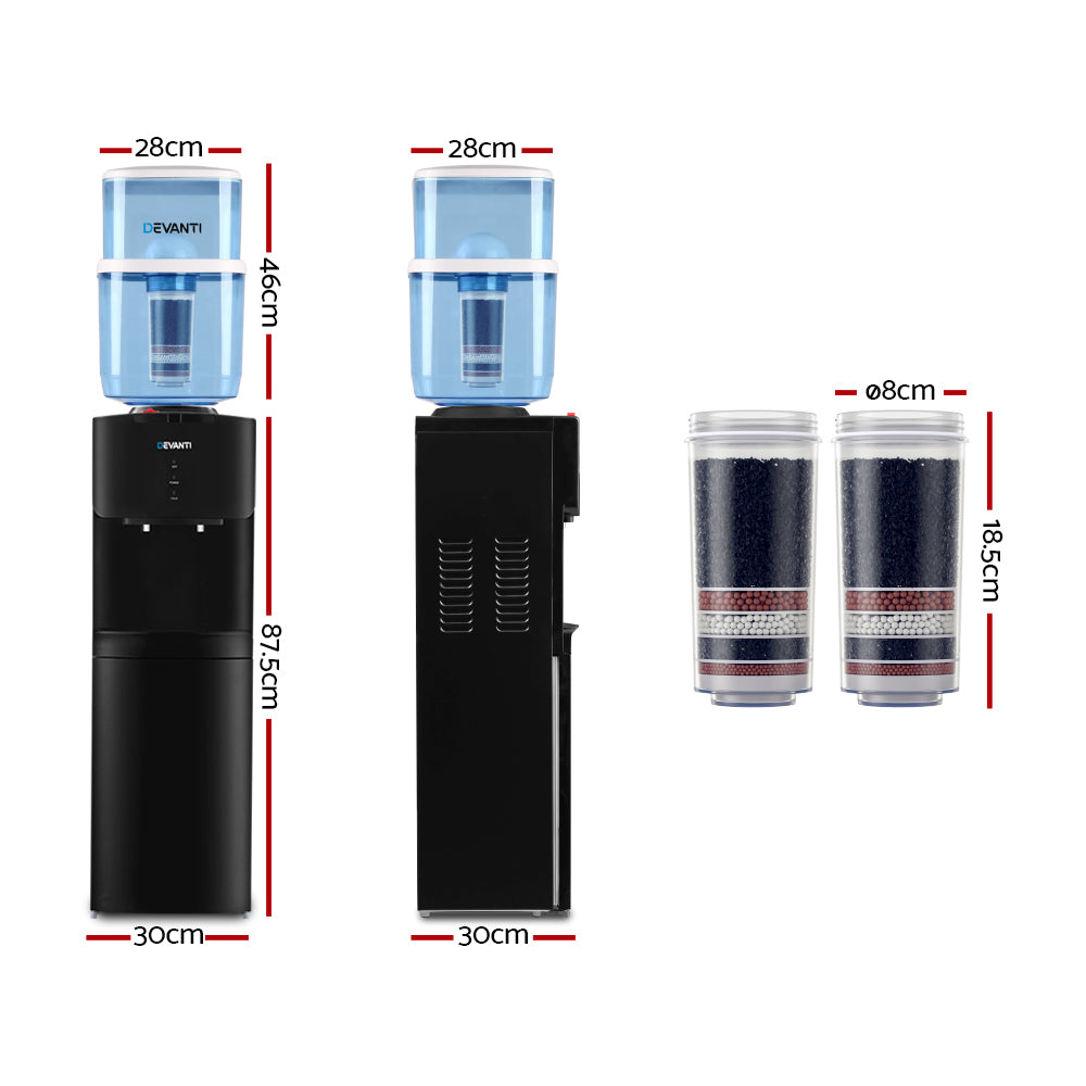 Water Dispensers: Devanti Water Cooler Dispenser Stand 22L Bottle Black w/2 Filter