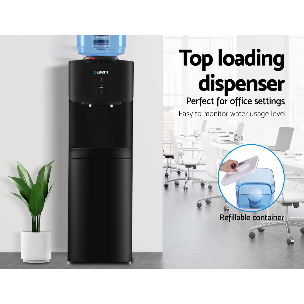 Water Dispensers: Devanti Water Cooler Dispenser Stand 22L Bottle Black w/2 Filter