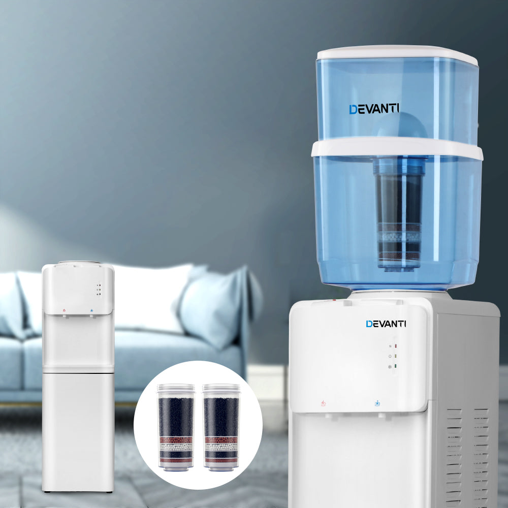 Water Dispensers: Devanti Water Cooler Dispenser Stand 22L Bottle White w/2 Filter