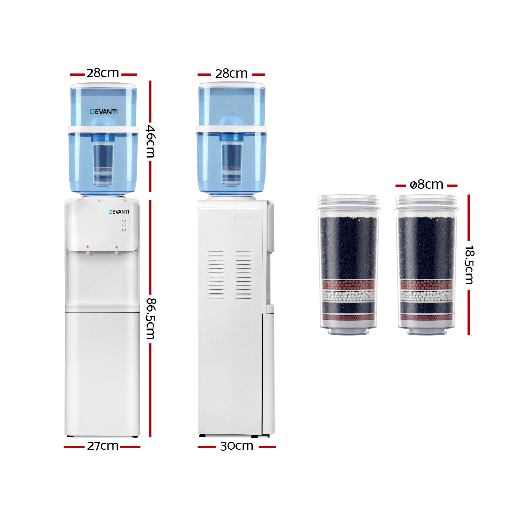 Water Dispensers: Devanti Water Cooler Dispenser Stand 22L Bottle White w/2 Filter