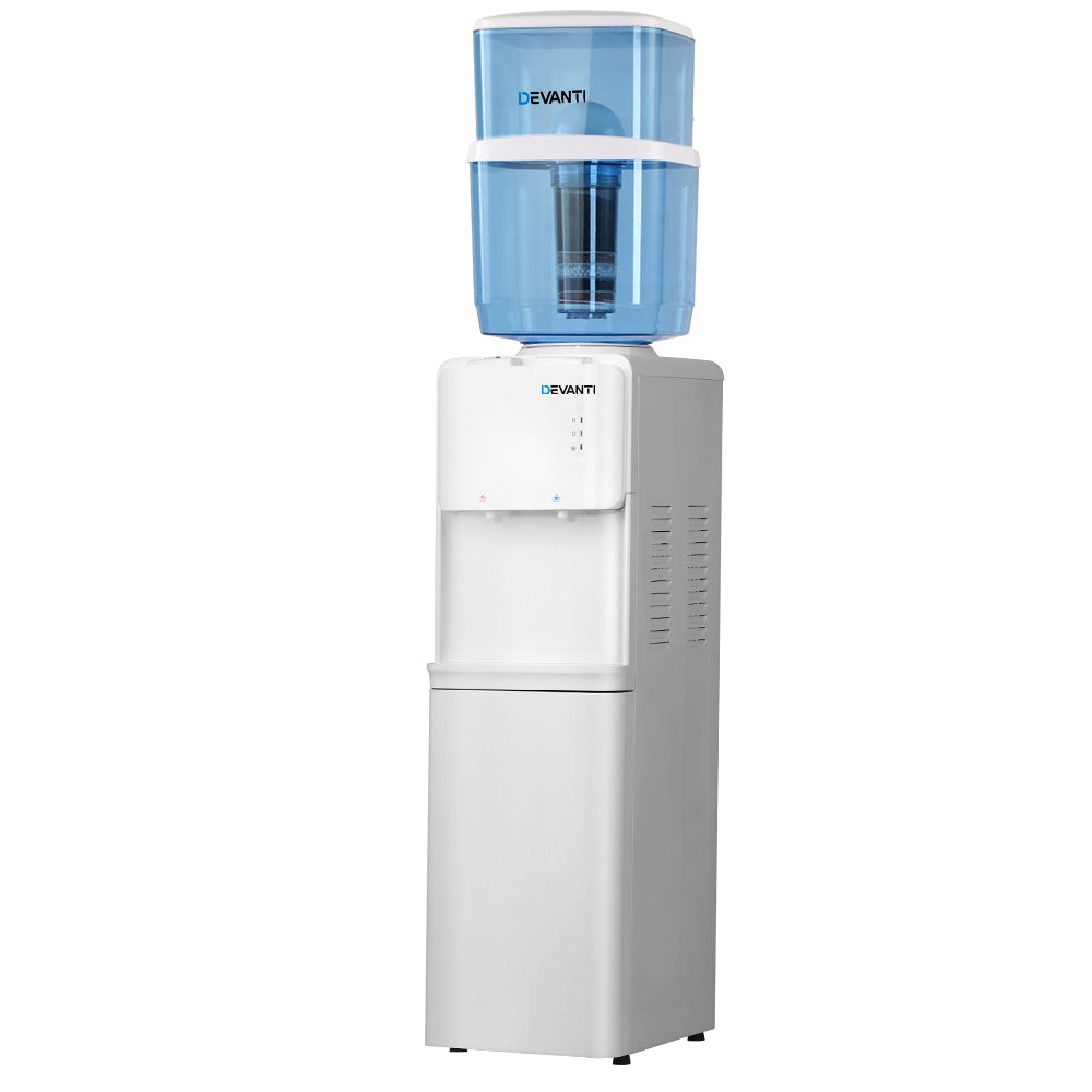 Water Dispensers: Devanti Water Cooler Dispenser Stand 22L Bottle White w/2 Filter