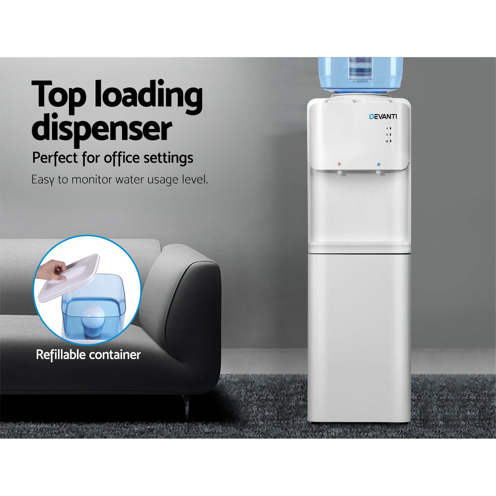 Water Dispensers: Devanti Water Cooler Dispenser Stand 22L Bottle White w/2 Filter