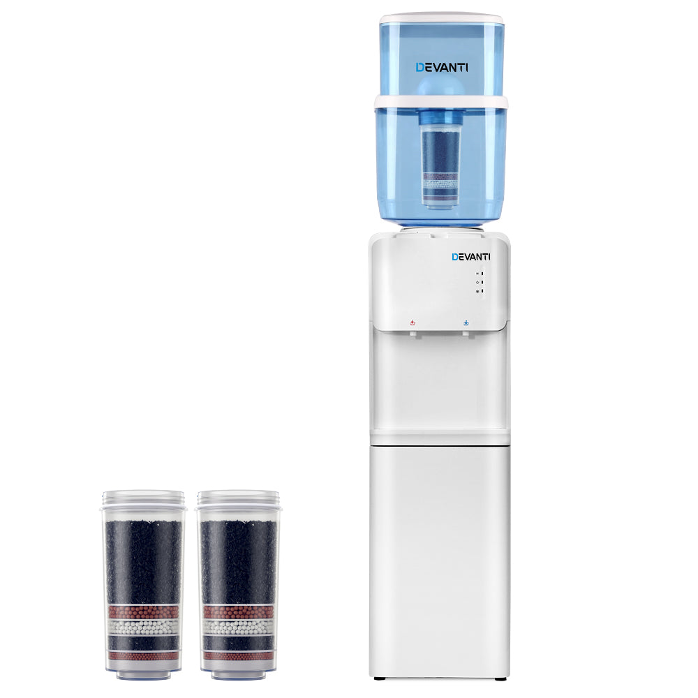 Water Dispensers: Devanti Water Cooler Dispenser Stand 22L Bottle White w/2 Filter