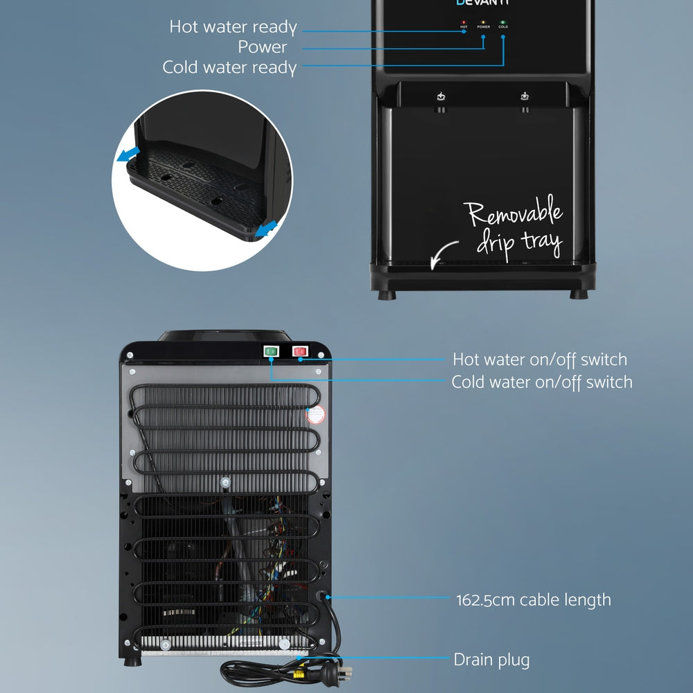 Water Dispensers: Devanti Water Cooler Dispenser Bench Top 22L Black