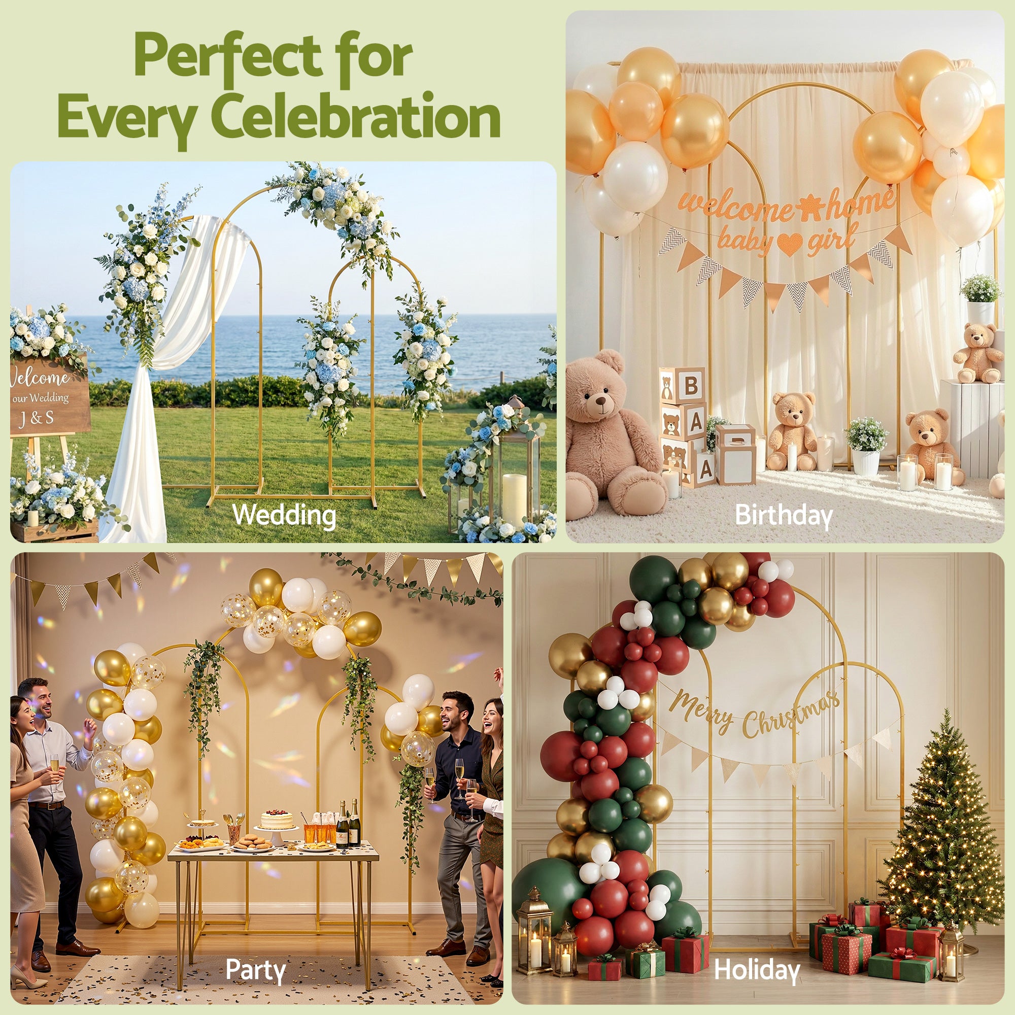 Other Wedding Decorations: Wedding Arch Backdrop Stand Set of 3 Gold Metal Wedding Arched Frame, Easy to Assemble, Stable Balloon Arch Standfor Wedding, Baby Shower, Party Decoration