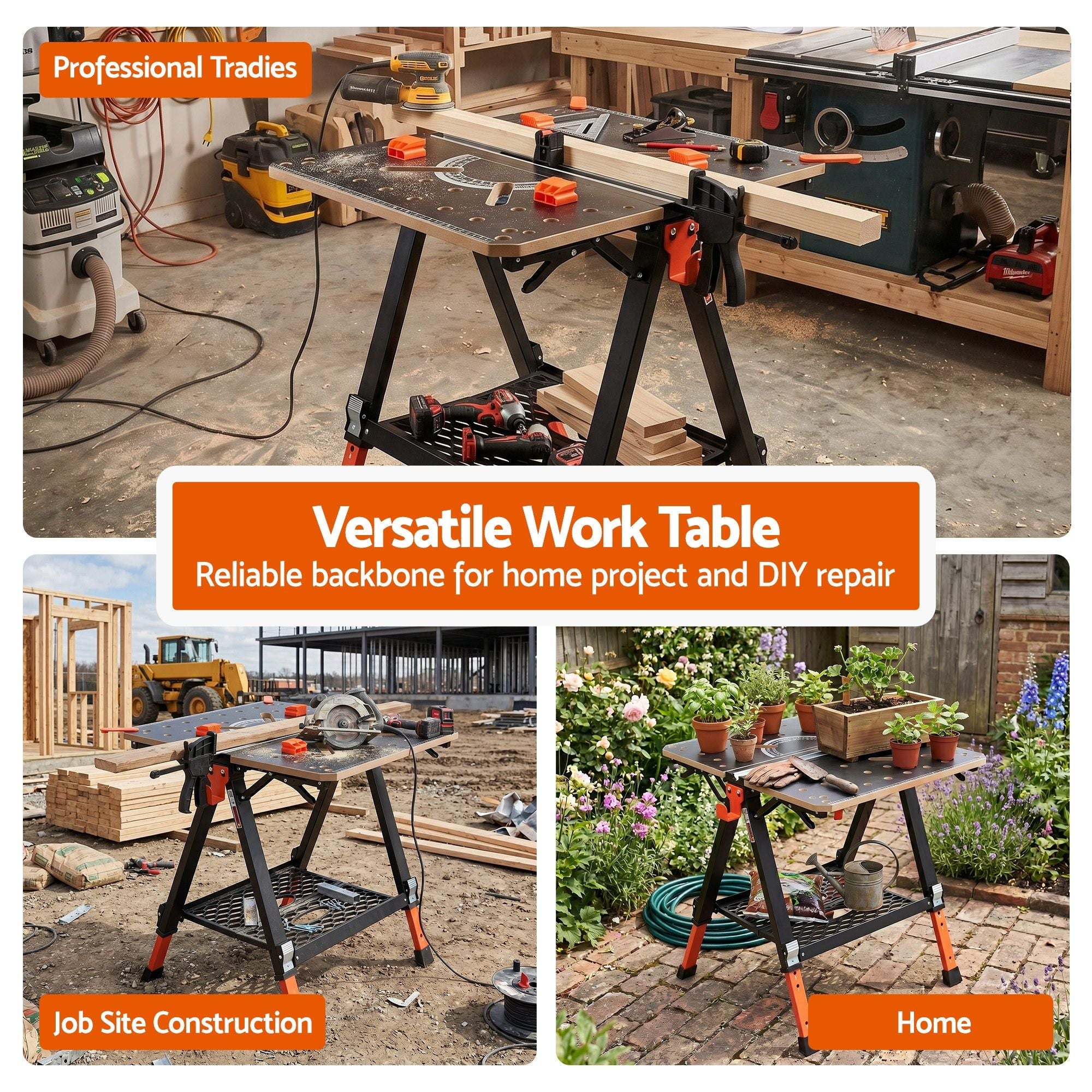 Giantz Portable Folding Work Table 454kg Adjustable Workbench