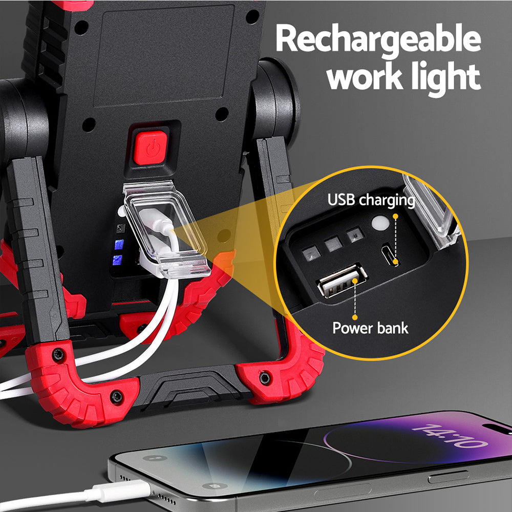 Camping Lights & Lanterns: Giantz Work Light Rechargeable Torch USB Cordless LED Lamp Rotation Folding