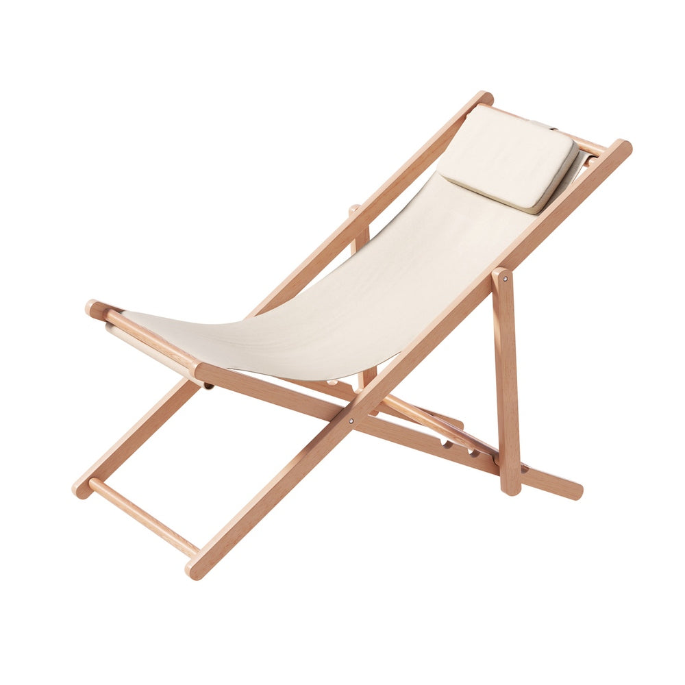 Outdoor Sofas & Lounge Sets: Gardeon Outdoor Deck Chair Wooden Sun Lounge Folding Beach Patio Furniture Beige