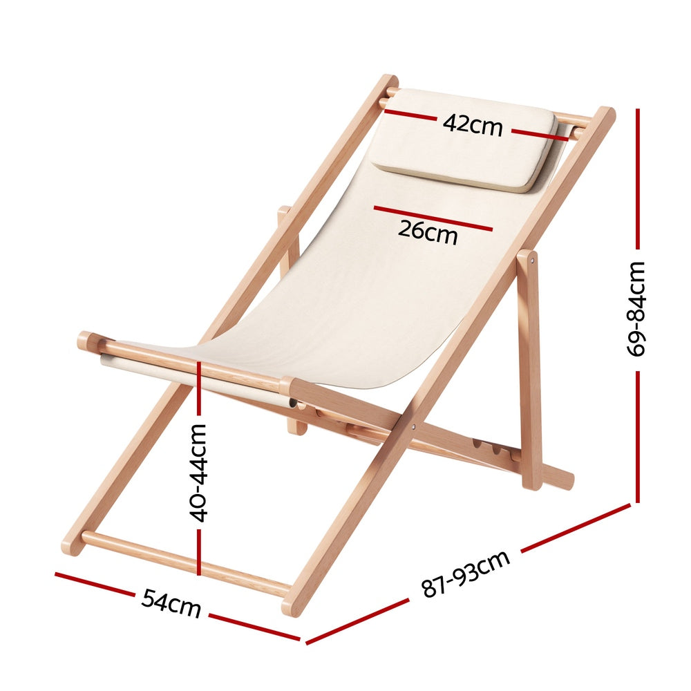 Outdoor Sofas & Lounge Sets: Gardeon Outdoor Deck Chair Wooden Sun Lounge Folding Beach Patio Furniture Beige