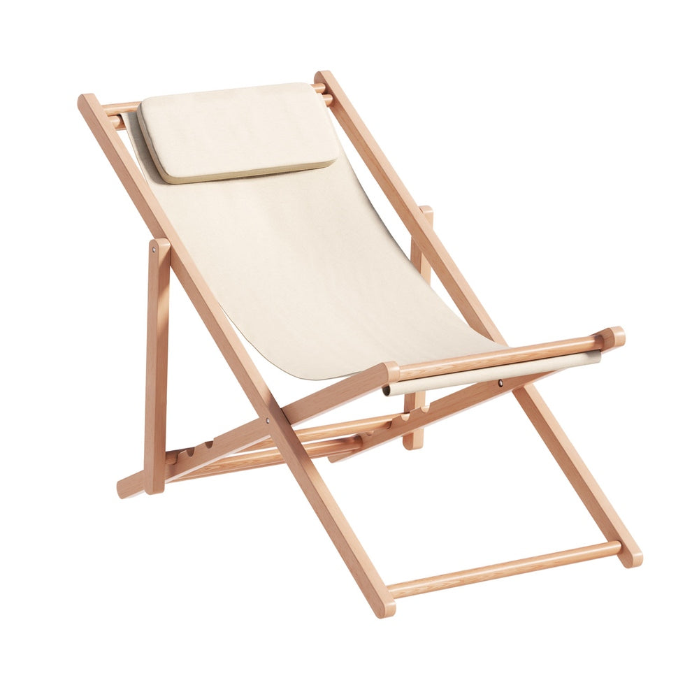 Outdoor Sofas & Lounge Sets: Gardeon Outdoor Deck Chair Wooden Sun Lounge Folding Beach Patio Furniture Beige