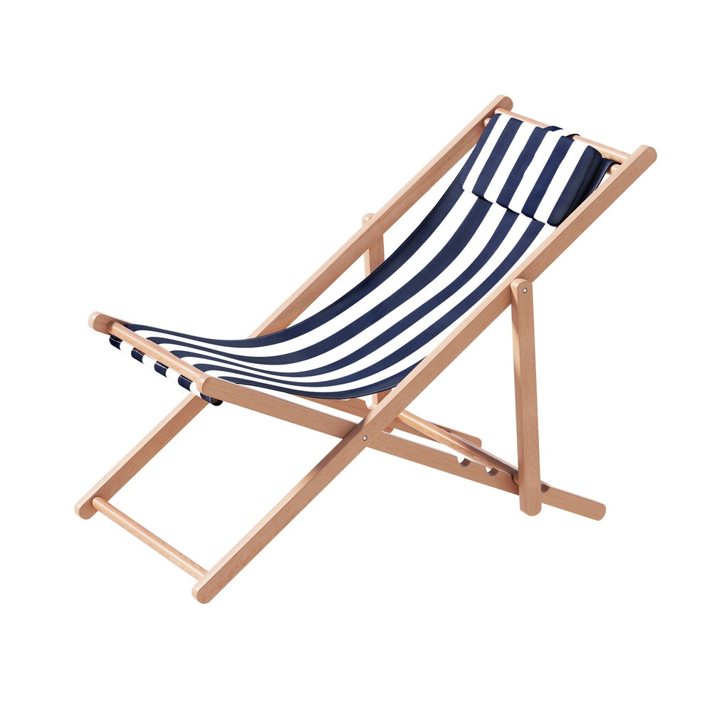 Outdoor Sofas & Lounge Sets: Gardeon Outdoor Deck Chair Wooden Sun Lounge Folding Beach Patio Furniture Blue