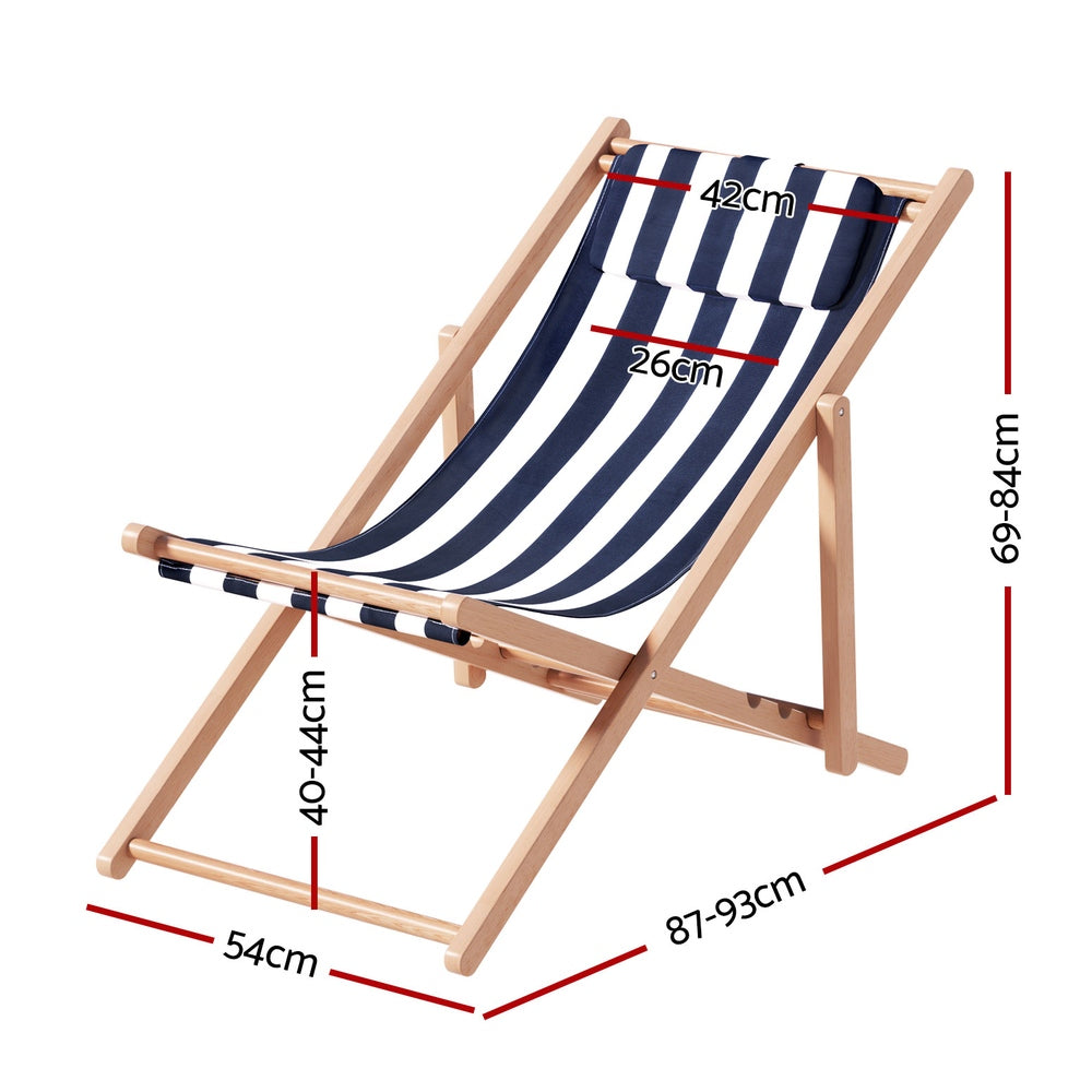 Outdoor Sofas & Lounge Sets: Gardeon Outdoor Deck Chair Wooden Sun Lounge Folding Beach Patio Furniture Blue