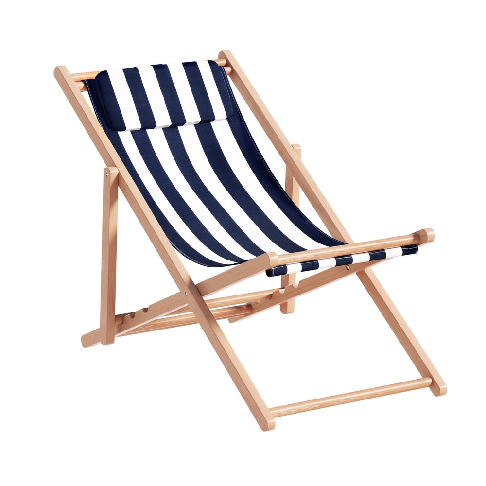 Outdoor Sofas & Lounge Sets: Gardeon Outdoor Deck Chair Wooden Sun Lounge Folding Beach Patio Furniture Blue