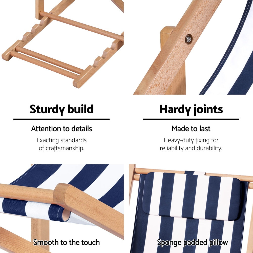 Outdoor Sofas & Lounge Sets: Gardeon Outdoor Deck Chair Wooden Sun Lounge Folding Beach Patio Furniture Blue