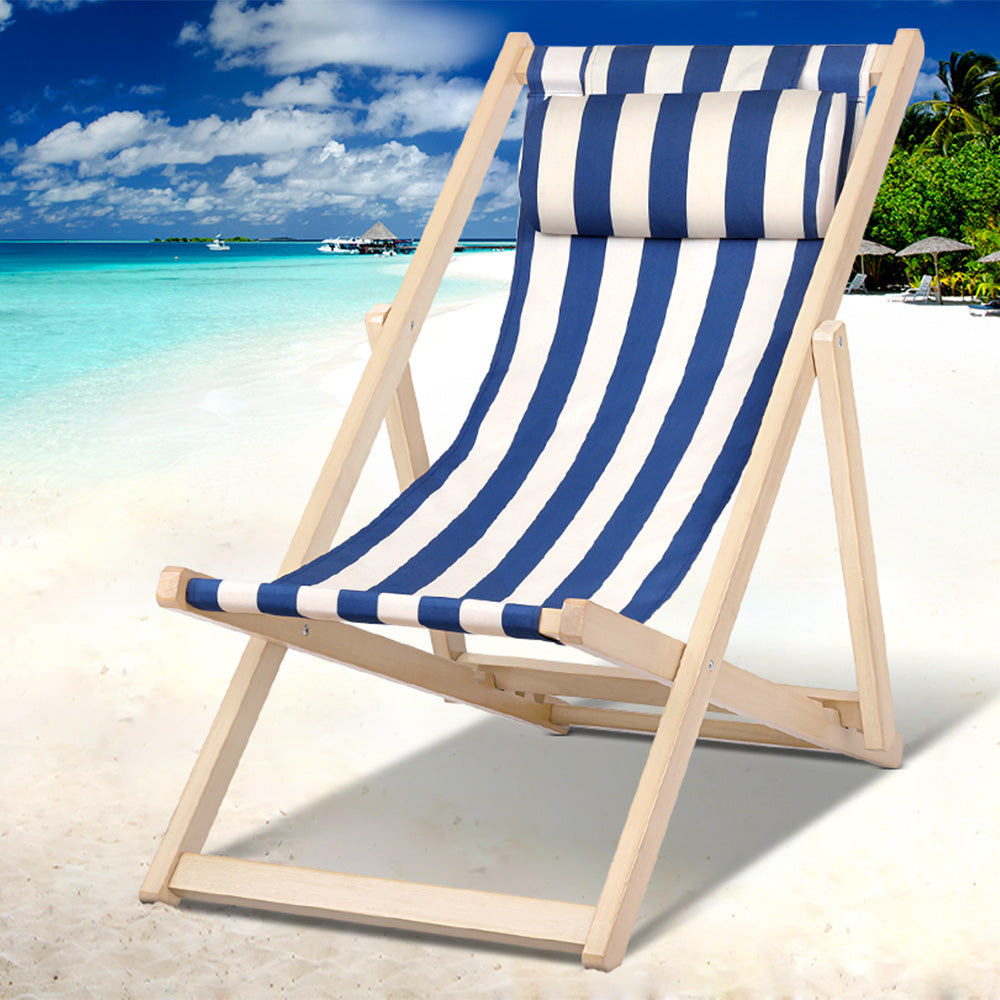 Outdoor Sofas & Lounge Sets: Gardeon Outdoor Deck Chair Wooden Sun Lounge Folding Beach Patio Furniture Blue