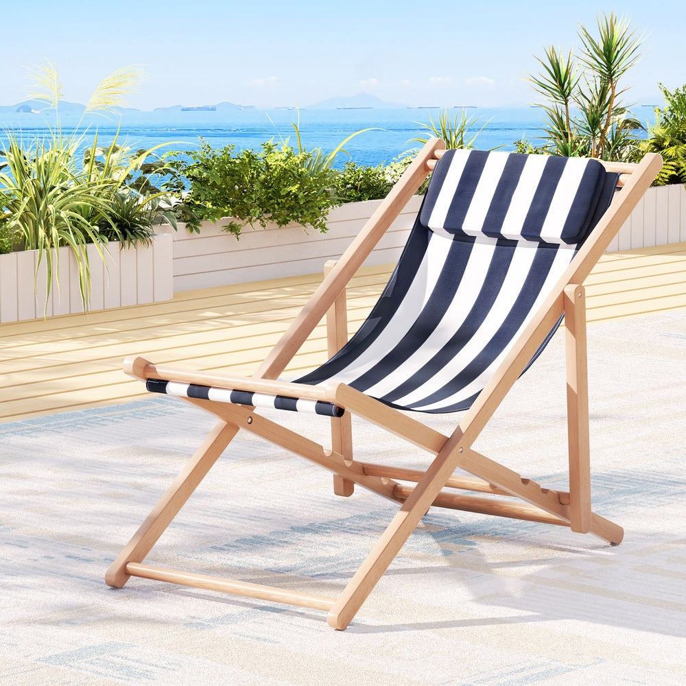 Outdoor Sofas & Lounge Sets: Gardeon Outdoor Deck Chair Wooden Sun Lounge Folding Beach Patio Furniture Blue