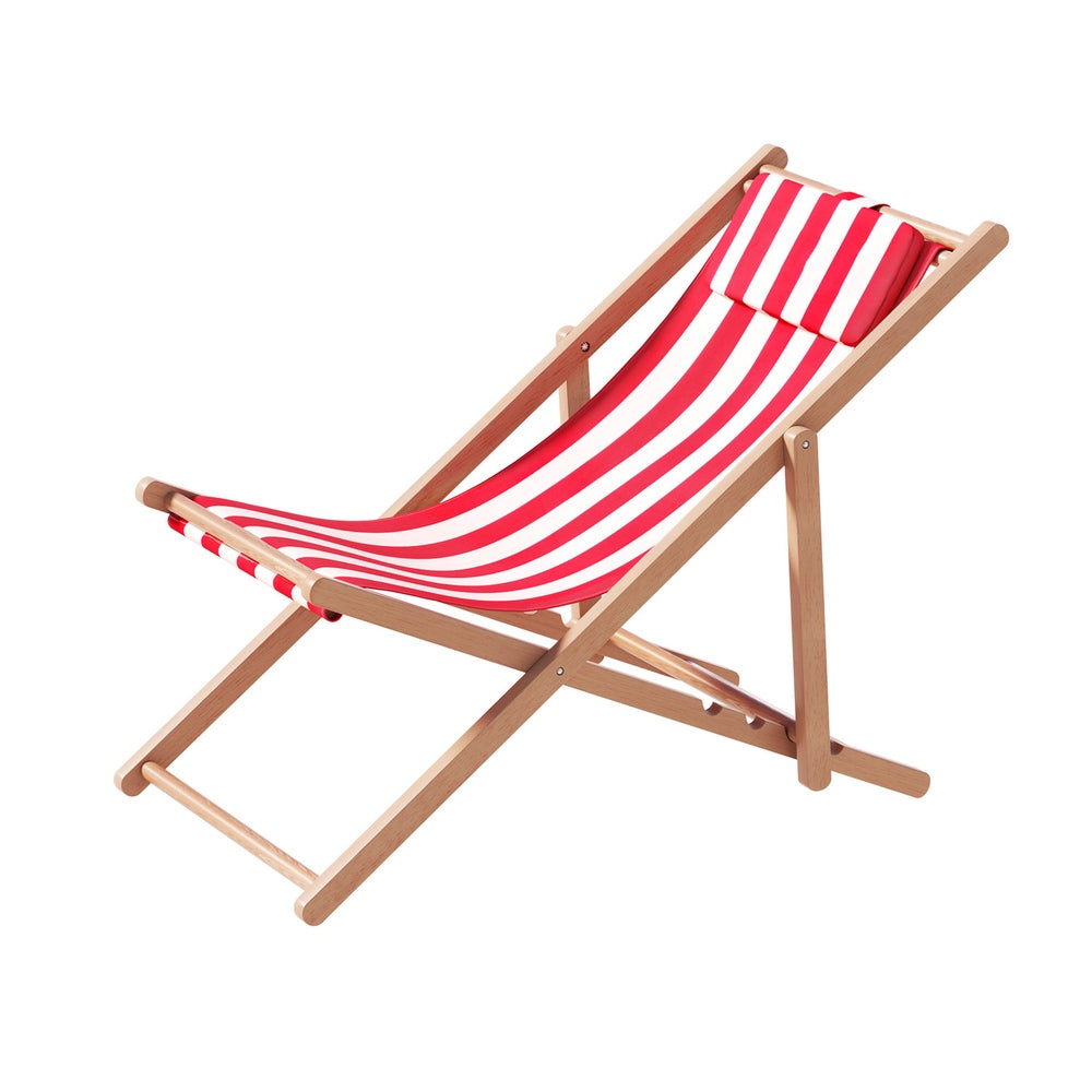 Outdoor Chairs: Gardeon Outdoor Deck Chair Wooden Sun Lounge Folding Beach Patio Furniture Red