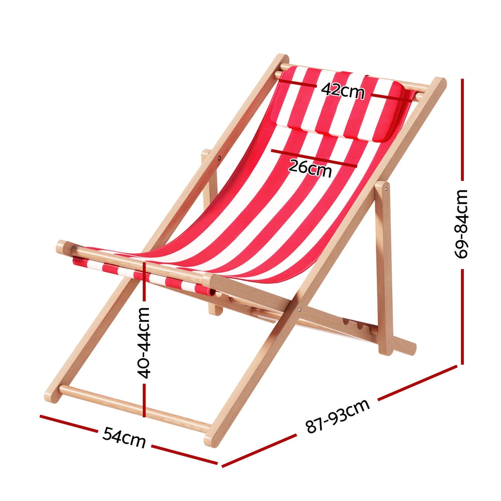 Outdoor Chairs: Gardeon Outdoor Deck Chair Wooden Sun Lounge Folding Beach Patio Furniture Red