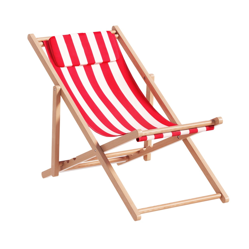 Outdoor Chairs: Gardeon Outdoor Deck Chair Wooden Sun Lounge Folding Beach Patio Furniture Red