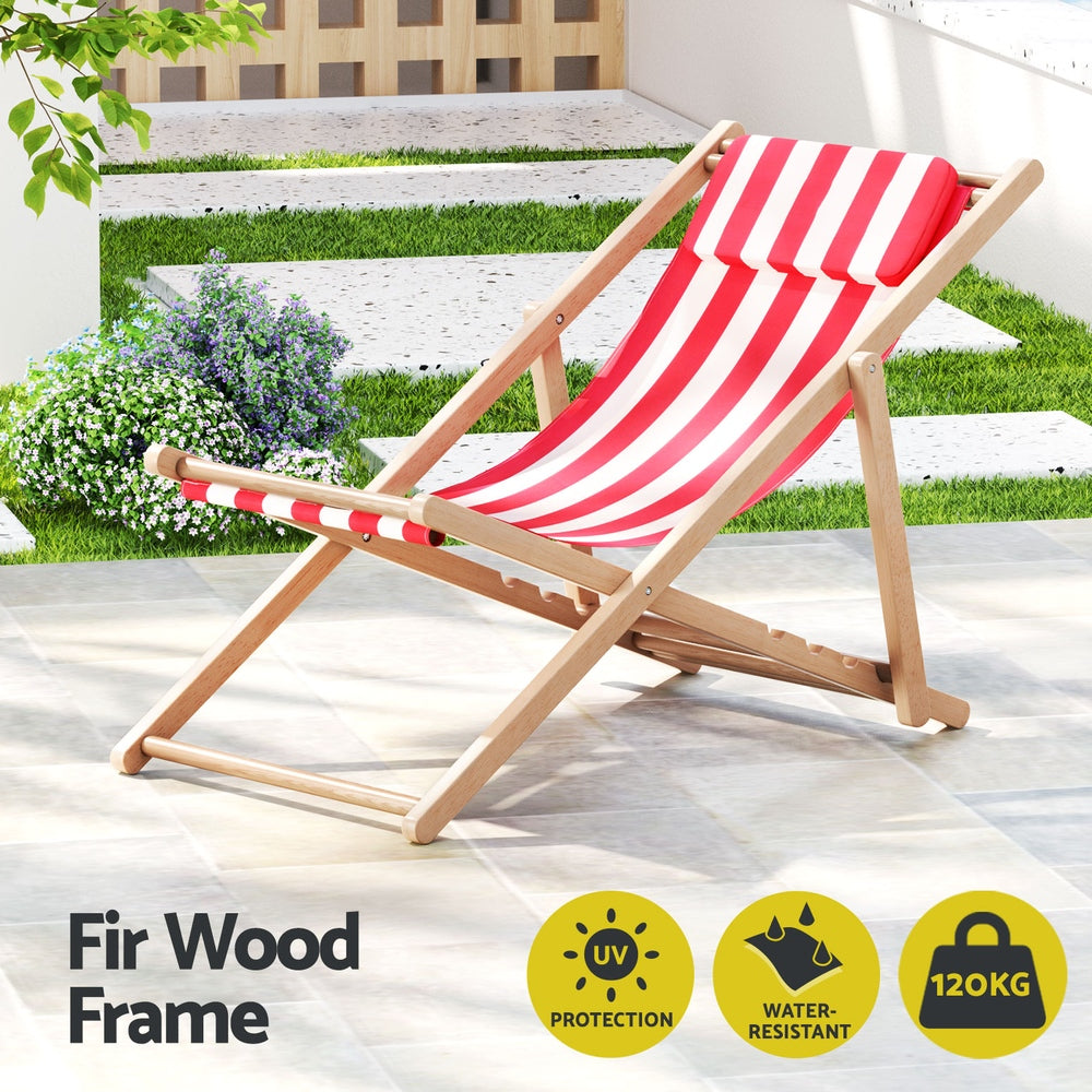 Outdoor Chairs: Gardeon Outdoor Deck Chair Wooden Sun Lounge Folding Beach Patio Furniture Red