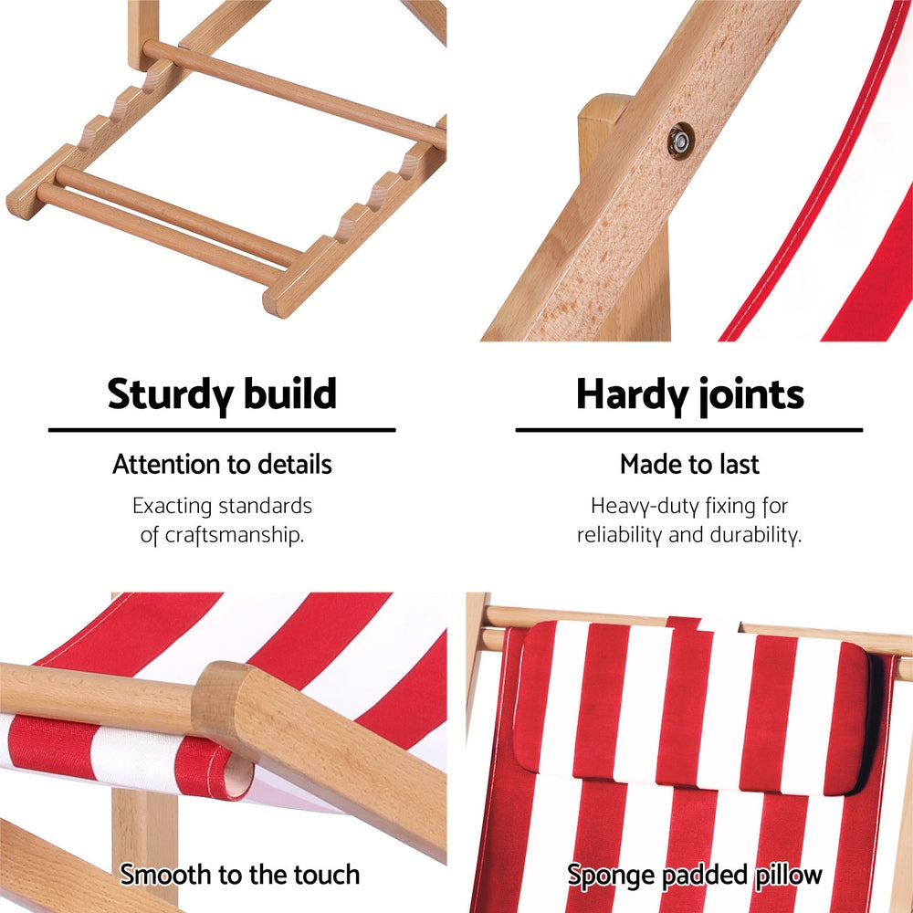 Outdoor Chairs: Gardeon Outdoor Deck Chair Wooden Sun Lounge Folding Beach Patio Furniture Red