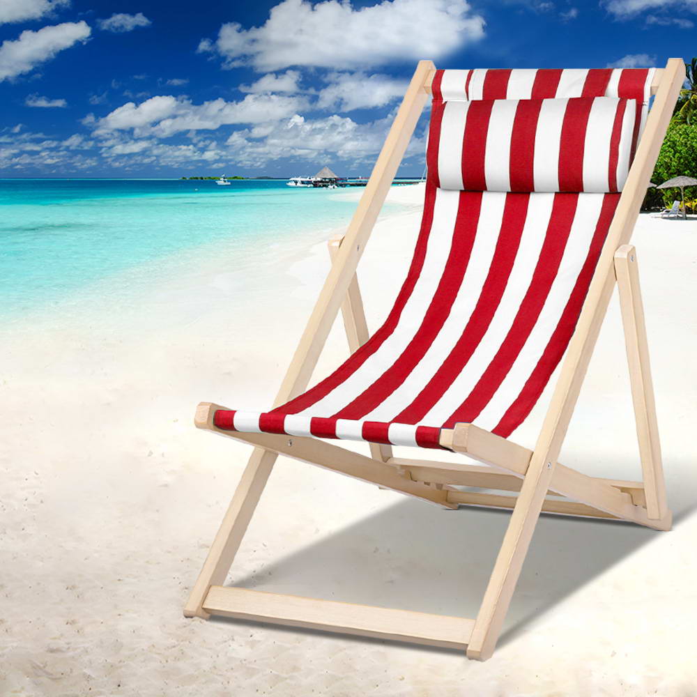 Outdoor Chairs: Gardeon Outdoor Deck Chair Wooden Sun Lounge Folding Beach Patio Furniture Red