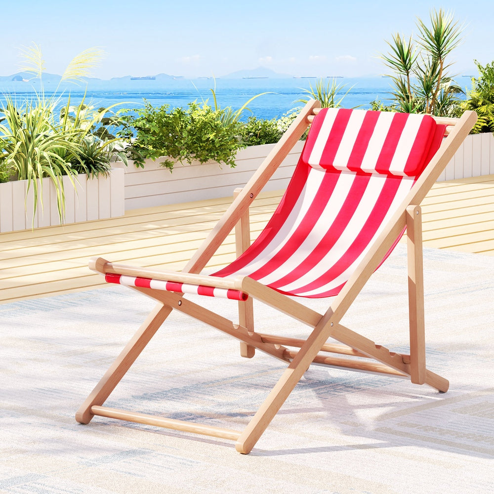 Outdoor Chairs: Gardeon Outdoor Deck Chair Wooden Sun Lounge Folding Beach Patio Furniture Red