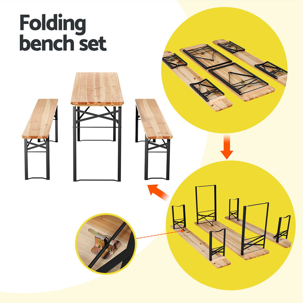 Outdoor Chairs: Gardeon 3 PCS Outdoor Furniture Dining Set Lounge Setting Patio Wooden Bench