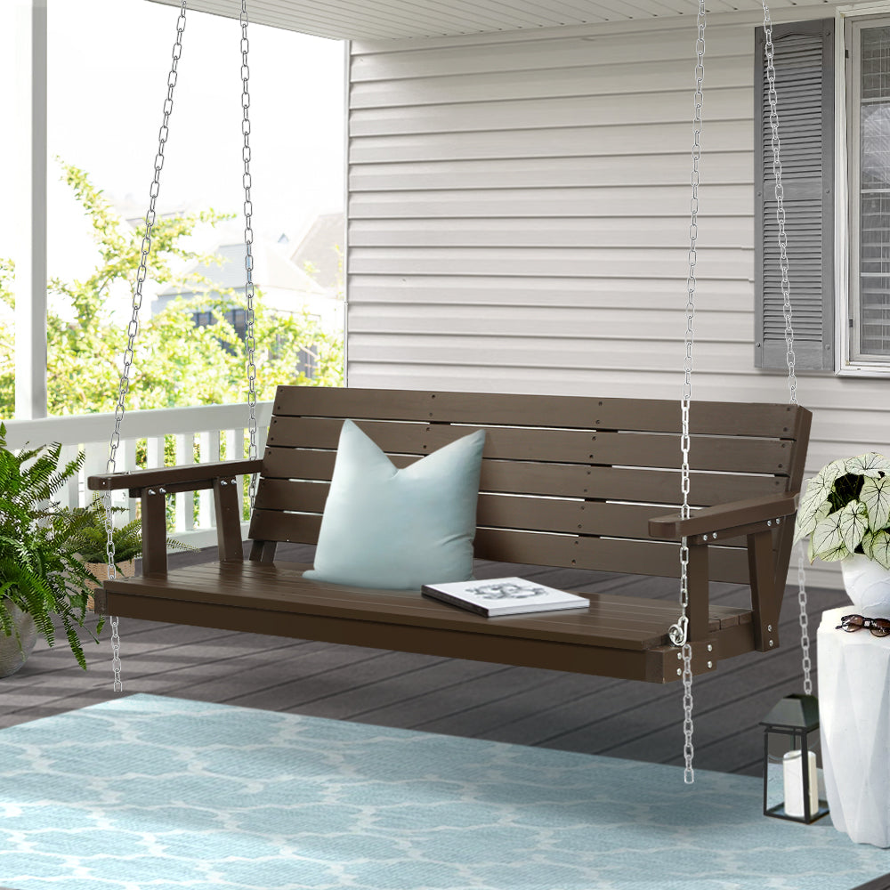 Outdoor Chairs: Gardeon Porch Swing Chair with Chain Outdoor Furniture 3 Seater Bench Wooden Brown