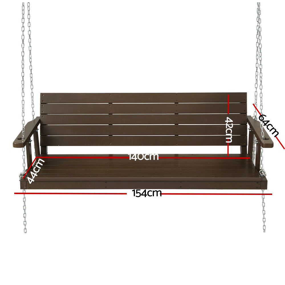 Outdoor Chairs: Gardeon Porch Swing Chair with Chain Outdoor Furniture 3 Seater Bench Wooden Brown