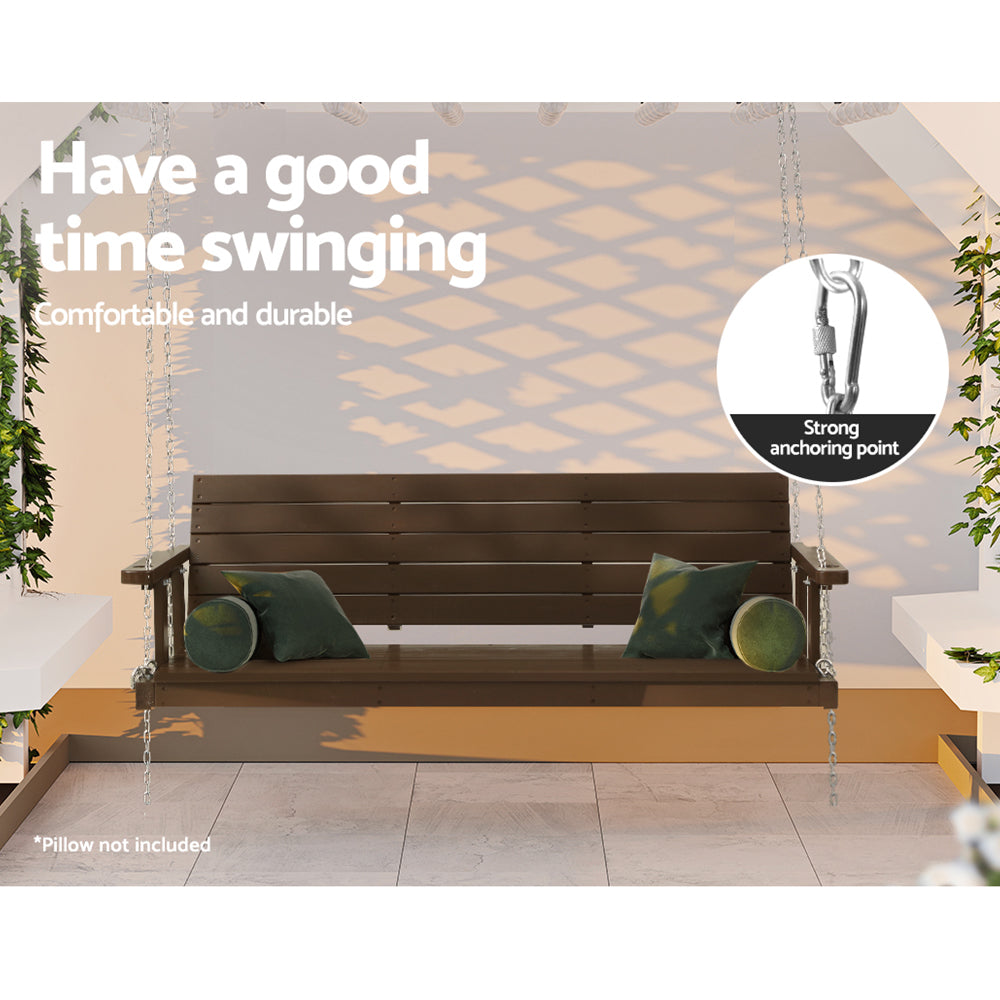 Outdoor Chairs: Gardeon Porch Swing Chair with Chain Outdoor Furniture 3 Seater Bench Wooden Brown