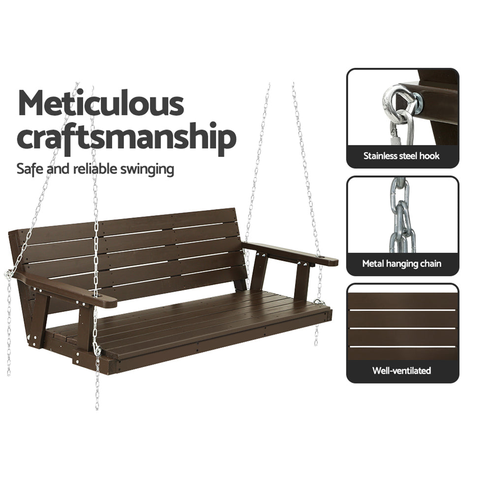 Outdoor Chairs: Gardeon Porch Swing Chair with Chain Outdoor Furniture 3 Seater Bench Wooden Brown