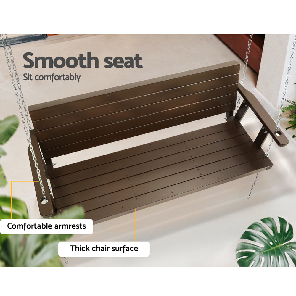 Outdoor Chairs: Gardeon Porch Swing Chair with Chain Outdoor Furniture 3 Seater Bench Wooden Brown