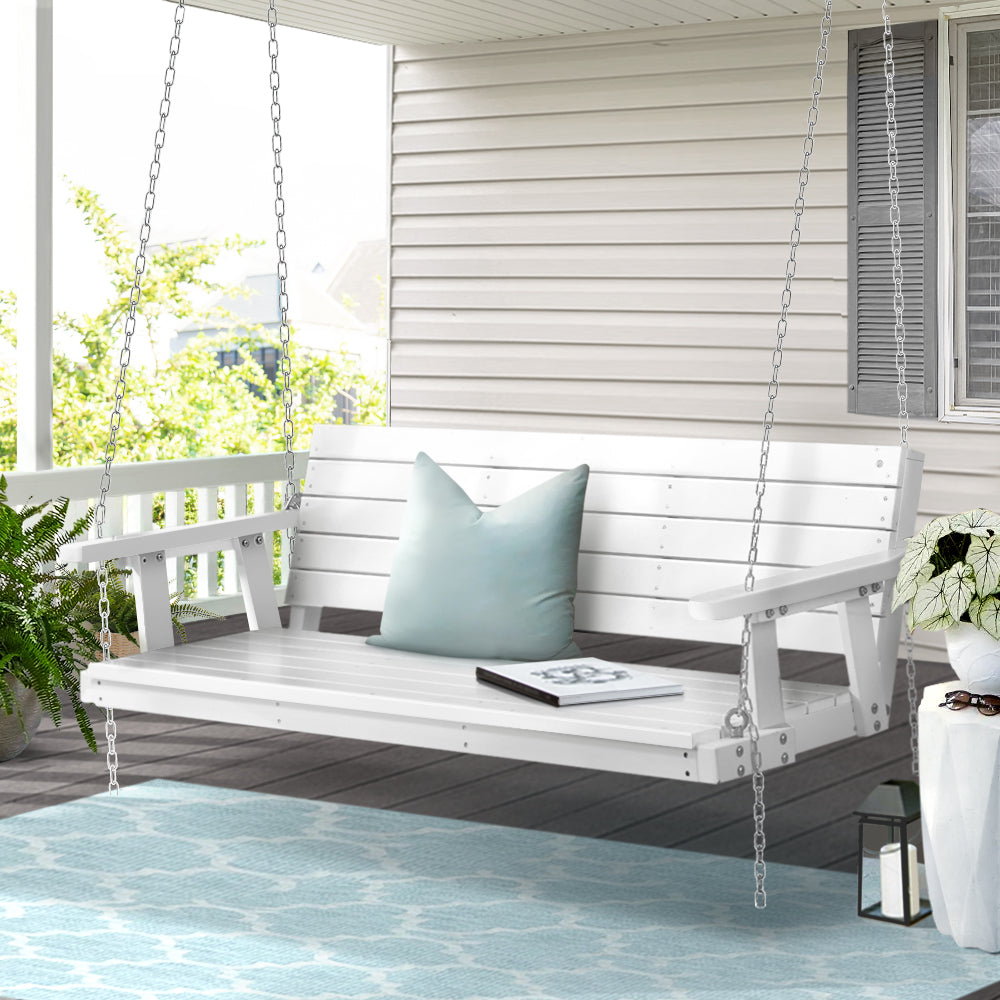 Outdoor Chairs: Gardeon Porch Swing Chair with Chain Outdoor Furniture 3 Seater Bench Wooden White