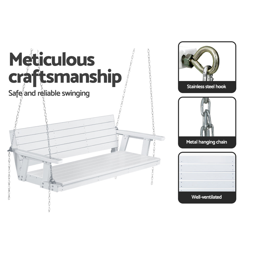 Outdoor Chairs: Gardeon Porch Swing Chair with Chain Outdoor Furniture 3 Seater Bench Wooden White