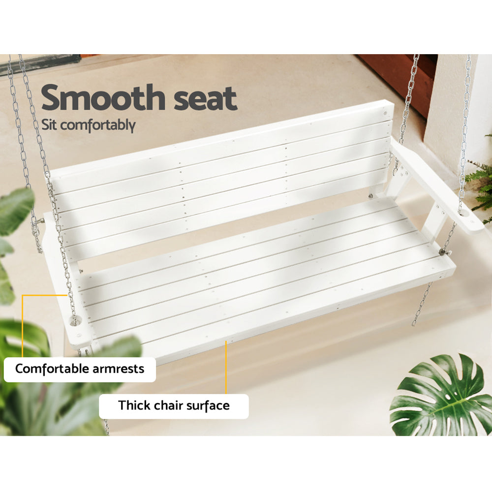 Outdoor Chairs: Gardeon Porch Swing Chair with Chain Outdoor Furniture 3 Seater Bench Wooden White